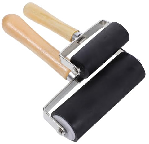 WATIIFUFU 2 Stück Gummiwalze für Druck und Basteln Ink Roller Tool mit Ergonomischem Holzgriff für Gleichmäßige Farbverteilung Langlebig für Stempeln DIY Kunst und Linoldruck