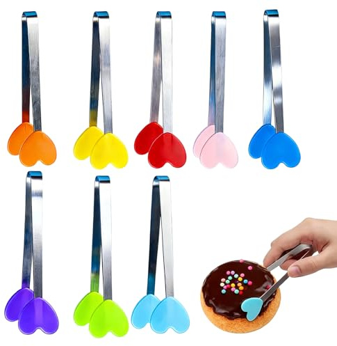 8 Stück Mini Zuckerzangen Set mit Lustigen Silikon Händen und Herzdesign Edelstahl Servierzangen Edelstahl Lebensmittelzange Buffet-Zangen für Obst, Eis und Snacks