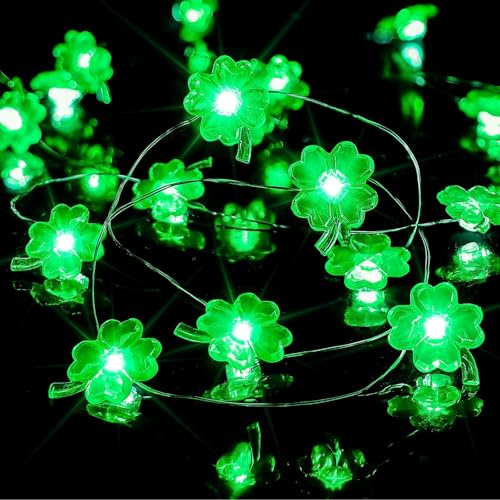 Mavouri Kleeblatt Lichterkette mit Timer, 3M 30 LED Lichterkette Kleeblatt Deko, St. Patricks Day Lichterketten Batterie, Glück Kleeblatts Lichterketten für 2026 Irland Festival, St. Patrick's Day