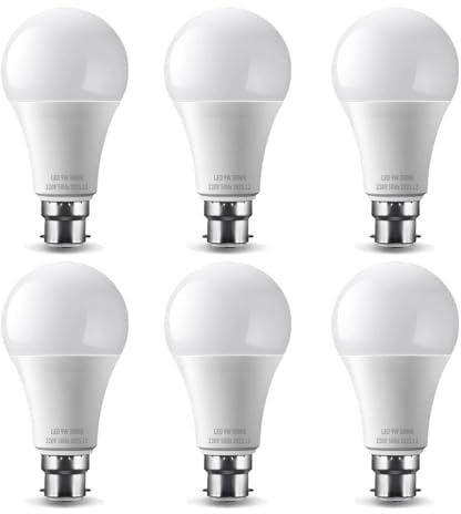 MOAVEQ Bayonet Light Bulb B22 9W 3000K 800LM Warm White 60W LED Bulbs 6Pack | Non-Dimmable Energy Saving Lightbulbs, bayonet light bulbs 220-240v, A60 LED Bayonet Bulbs 9W