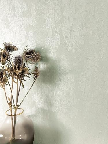 Newroom Vliestapete Grün Uni Betonoptik Wohnzimmer Salbei Tapete | sanfte Wischspuren changierend, feine Putzstruktur, Betontapete Wandtapete Mustertapete, Natur Skandi Flur, ansatzfrei