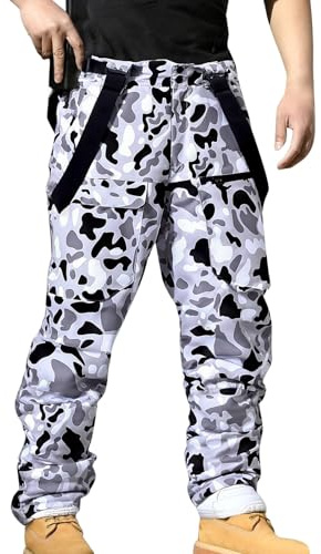 Pantaloni da sci da uomo impermeabili mimetici per camminate all'aperto, escursionismo, tattici, multitasche, caldi, spessi, imbottiti, snowboard, sci, neve, per trekking, caccia, arrampicata, Grigio