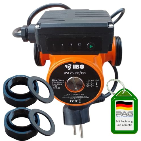 IBO Hocheffiziente Heizungspumpe Umwälzpumpe 15-60/130, 25-60/130, 25-40/180, 25-60/180 Förderhöhe bis 6m - von PAG Turbo GmbH® (25-60/130)