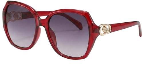RzuoQnt Sonnenbrille Damen polarisiert - Oversized Sonnenbrille mit UV400 Schutz, Retro Ovale Brille mit rotem Rahmen für Autofahren und Sport