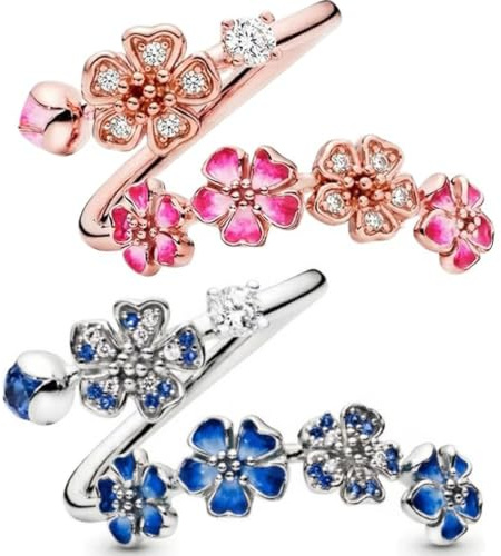 Generisch Pfirsichblütenring, Offener Ring mit rosa Pfirsichblütenzweig, Modeschmuck für Damen