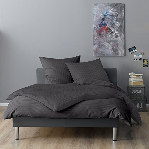 Lorena Mako-Satin Bettwäsche Verona anthrazit, Kissenbezug einzeln 80x80 cm