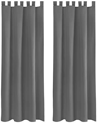 Bestlivings Blickdichte Gardine im 2er Pack mit Schlaufen (140x145 cm/Anthrazit) + 2 Raffhalter, in vielen Farben