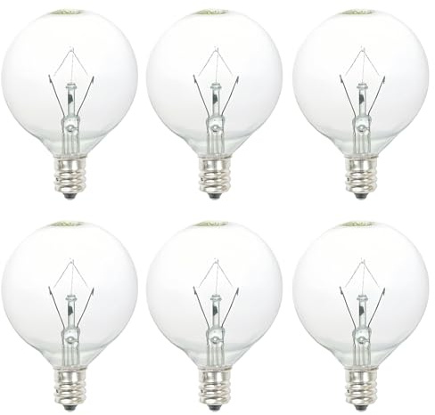 Snnalosses 25 Watt Wax Warmer Bulbs,Light Bulbs for Full Size Scentsy Warmer & Candle Wax Warmer,Long Life-Span and Melt Wax Fast Warming Bulbs,120 V/E12 Type G Bulb,Dimmable, Warm White,6 Packs