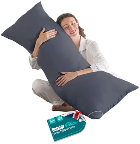 EGYPTO Living Orthopaedic 3ft Bolster Pillow (19”x36”) – Hypoallergenic Long Pillows – Soft & Breathable Full Body Pillow with Grey Pillowcase