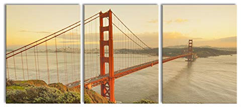 Pixxprint Prächtige Golden Gate Bridge als XXL Leinwandbild in Übergröße 180x80cm Gesamtmaß 3 teilig, Wandbild, Kunstdruck