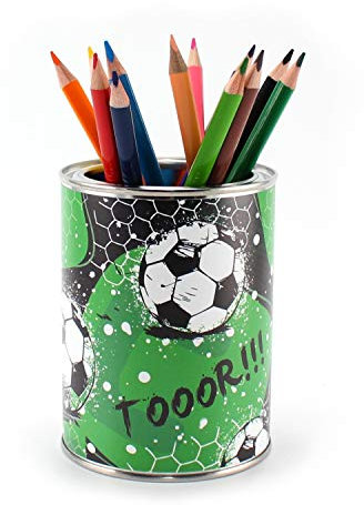 Stiftebecher Fussball TOR inkl. 12 Dreikant Buntstiften| Kinder Stifteköcher Stiftehalter Schreibtisch Organizer Mädchen Junge