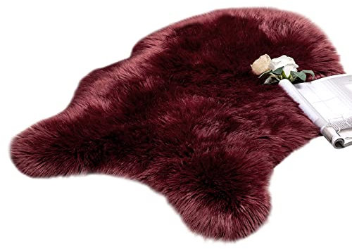 MIULEE Faux Fell Teppich Flauschig Weiche Warm Modern,Bodenmatte Sofa Matte Kunstfell Dekofell Unregelmäßig Bettvorleger Wolle Longhair Optik Gemütliches 60x90 cm Weinrot