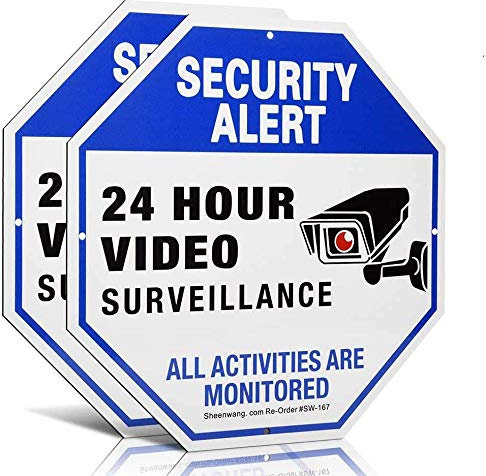 sheenwang Segnale di sicurezza con telecamera di videosorveglianza, per esterni, stampa UV, in alluminio antiruggine da 40 mm, resistente alle intemperie e resistente, per casa o ufficio