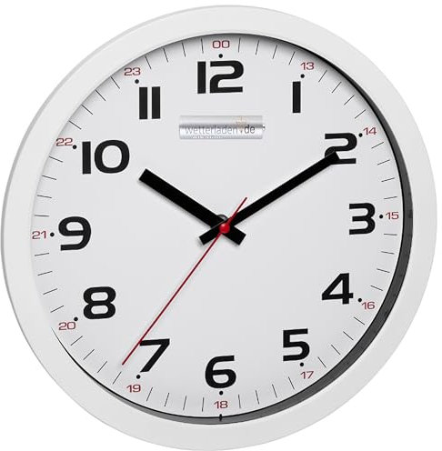TFA Dostmann Wanduhr Analog, Glas,60.3050, gut ablesbar, L 305 x B 38 x H 305 mm (weiß mit Batterie)