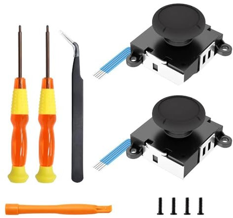 Ersatz-Joystick-Analog-Daumenstäbe für Switch Joy-Con-Controller (2 Stück), inklusive Tri-Wing, Philips-Schraubendreher, Hebelwerkzeug, 4 Tri-Wing-Schrauben und 4 Daumenkappen Schwarz schwarz