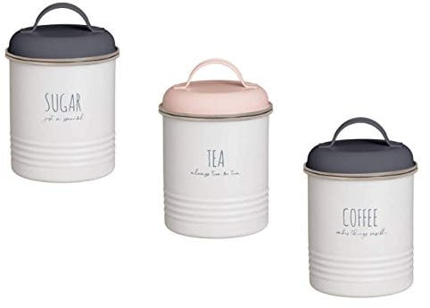 Swan household ® - Tea Coffee Sugar Retro Canisters Storage Jars with Air Tight Lids Matt Finished S/Steel (Set of 3)