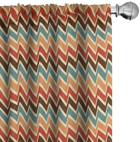 ABAKUHAUS Trippy Vorhänge, Gardinen, Zickzacke Boho Striking, Fensterbehandlungen für Wohnzimmer Schlafzimmer Dekor, 2 Stück 75 cm b x 175 cm h, Orange Rot Braun