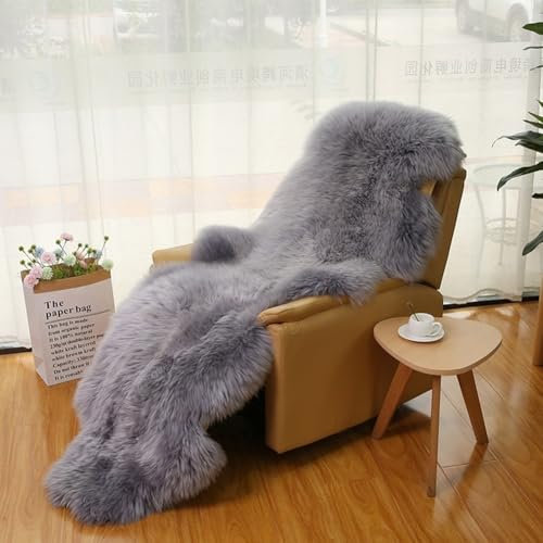 Altlue Lammfell Teppich Schaffell Echt Groß Fellteppich Flauschiger Fell Teppiche Lammfell Groß Für Wohnzimmer Schlafzimmer (70 * 200cm) (Color : Gray)
