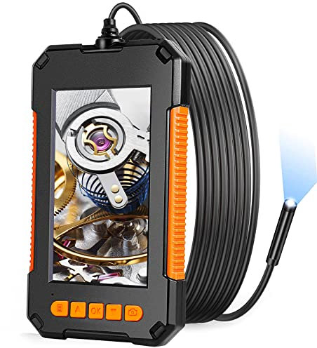 Endoskopkamera 1080P HD Endoskop Inspektionskamera mit Licht, 4,3-Zoll-Bildschirm, IP67 wasserdichte Rohrkamera mit halbstarres Kabel, 32G TF-Karte für Auto, Abfluss Überprüfung (8mm, 5M)
