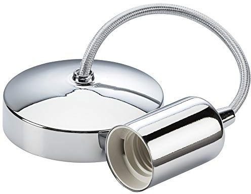 Vintage Pendant Light Fitting Modern Retro Industrial Style E27 Lamp Holder Matching Ceiling Rose Braided 6 Inch 150mm Drop (Polished Chrome)