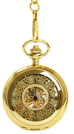 ausuky Vintage Quartz Retro Steampunk Pocket Watch Chain Necklace Pendant Antique Gift (Golden Hollow)