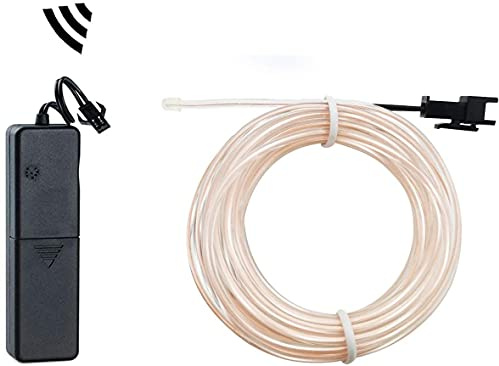 EL Wire White, Sounds Control/Constant Light/Flash 9ft Neon Glowing Strobing Electroluminescent Wire with Battery Operated for Parties, Halloween, DIY Decoration