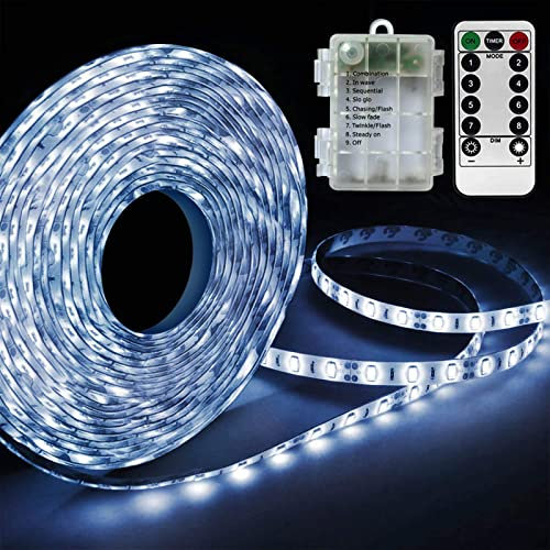 Homeleo 3M 90LED Battery Powered LED Strip Lights, White Waterproof Remote LED Light Strip for Riding at Night Party Camping Tent Hurricane Emergency Christmas Parade Costume Birthday Bedroom Decor