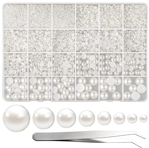 FEPITO 11070 Pcs Flat Back Pearl 8 Sizes Half Round Pearls Flatback Pearl Beads Half Pearl Bead for Crafts Embellishment Shoes DIY Phone Nail Making
