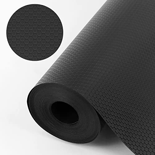 WochiTV EVA Shelf Liner Kitchen Drawer Liner, 45cmx200cm Non Adhesive Refrigerator Mats Waterproof Washable, Non-Slip Grip Plastic Liner for Cabinet, Cupboard, Shoe Rack, Closet, Cupboard, Black
