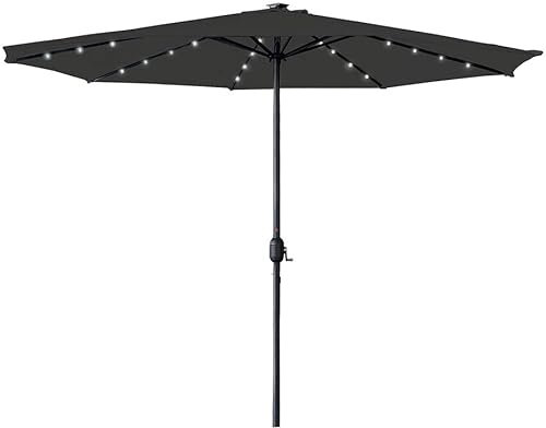 AufuN 350cm Sonnenschirm mit LED, Gartenschirm mit Kurbel, Marktschirm, UV-Schutz 40+, Gartenschirm, runder robuster Schirm für Garten, Balkon, Terrasse(Dunkelgrau)