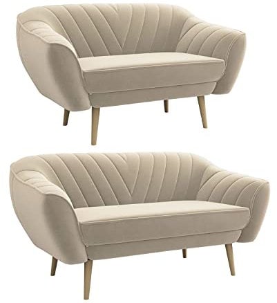 MKS MEBLE Sofa - Moderne Sofa Set 3+2 - Skandinavische Deko Polstersofa - Viki Zwei Loungesofas - Fünf Personen Beige