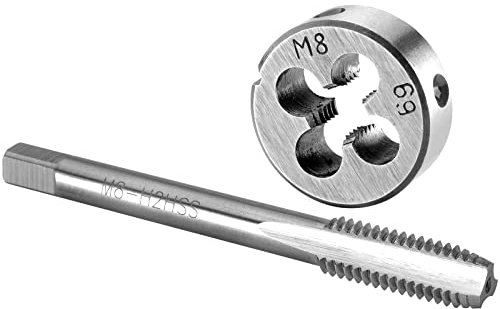 Burkit Jeu de tarauds et filières M8 x 1,25 pour droitier, filetage M8 x 1,25 pour machine et filière ronde