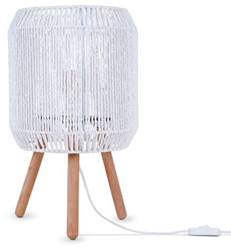 Paco Home Lámpara De Mesa De Mesilla De Escritorio Mesilla Lámpara De Lectura Pantalla Boho Decor. Cesta E27, Tipo de lámpara:Tipo 5, Farbe_MuVa:Blanco