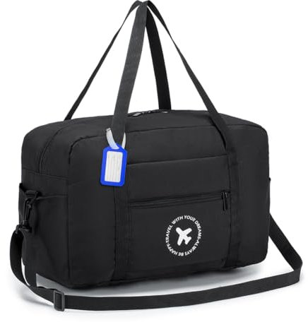BAGZY Ryanair Handgepäck 40x20x25 Faltbare Reisetasche Kleine Cabin Bag Handgepäck Tasche für Flugzeug 20L Handgepäck Koffer für Sporttasche Weekender Damen Herren Schwarz