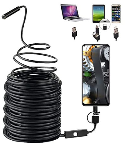 Endoscope USB 15m 20m 30m 40m 45m, Caméra D'inspection Endoscope Micro USB/Type C 3 en 1 HD 2 MP 8mm étanche Caméra Tuyau De Vidange avec 8 LED pour Android/Windows/Tablette/PC