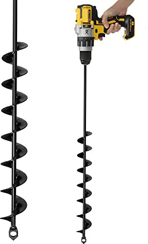 K-Brands Auger Drill Bit for Planting – 2 x 32 Inch - No Squat Garden Spiral Hole Drill Planter for Bulb Planting, Bedding Plants, Umbrella Holes - 3/8 Inch Hex Drive Drill