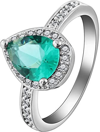 Whoiy Ringe für Damen Silber, Damen Ring Einfach Silber Eheringe Eleganter 3 Krappen-Wassertropfen-Zirkonia-Grün 60 (19.1) Verlobungsring für Frauen