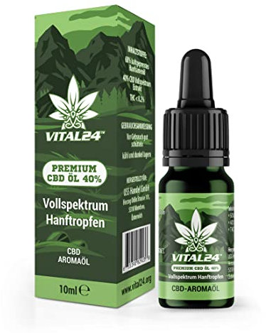 CBD Öl 40% - Hochdosiertes Hanföl 10ML - 4000mg Cannabidiol - Vital24 40 Prozent Cannabisöl für Ihr Wohlbefinden - Natürliche Hanftropfen - Premium Qualität - OL OEL CBT CPT