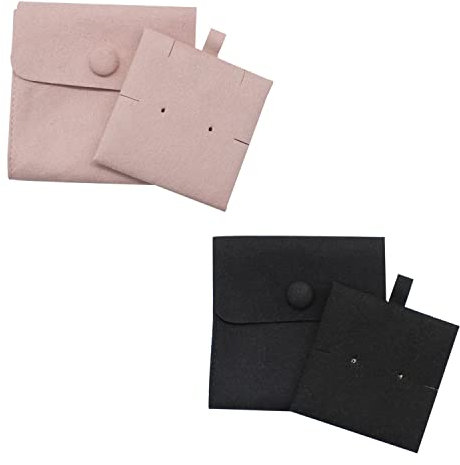 FuninCrea 2 Pcs Velvet Jewelry Pouches with Snap Button, Soft Ring Storage Bags Luxury Velvet Jewelry Storage Bags Small Gift Jewelry Travel Pouch for Necklaces Bracelet Lipsticks (Black+Pink)