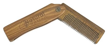 NATURAL NATION Faltbare Holz-Bartbürste/Haarkamm, Taschenformat, langlebig, antistatisch, umweltfreundlich, natürlich, für Herren, braun