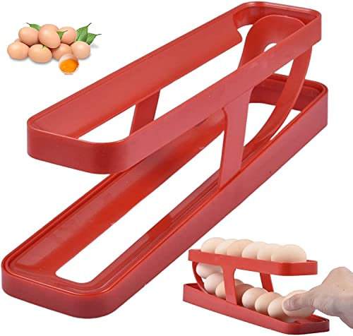Bravebull Eierhalter für Kühlschrank, 2-stöckiger Eierspender, Platzsparende Eierablage, Rot