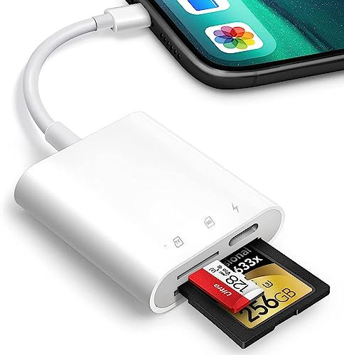 [Apple MFi-Zertifiziert] SD Kartenleser iPhone, Lightning SD&Micro SD Lesegerät für Spiegelreflexkameras mit Zwei Steckplätzen für SD Karten, Speicherkartenadapter für Fotografie mit Ladeanschluss