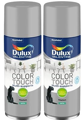 Dulux Valentine Peinture Intérieure et Extérieure Aérosol Color Touch - Satin Titanium 400 ml - Lot de 2