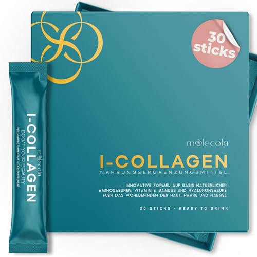 I-COLLAGEN - 30 Tuetchen mit veganem Kollagen zum Trinken | Kollagen Vegan mit Hyaluronsäure, Bambus und Vitamin E | Veganes Kollagen für die Haut, kräftiges Haar und geschmeidige Gelenke - MOOLECOLA
