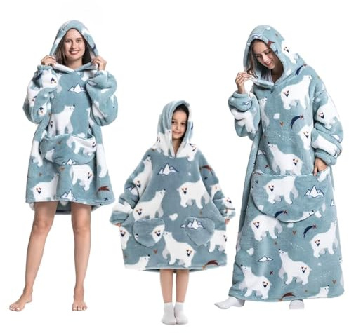 PaWuKi Wearable Blanket Hoodie, Oversized Sherpa Hooded Blanket Sweatshirt with Pocket, Super Warm and Cozy Hoodie Blanket for Women Men Adults, Bear, Adult