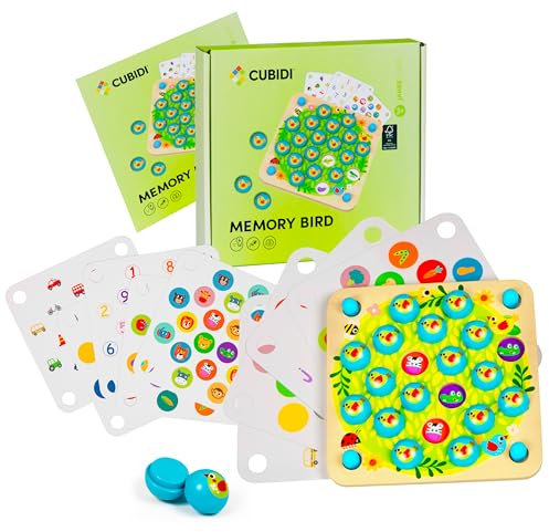 CUBIDI® Memory - Süßes Vögel Memory für Kleinkinder⎥ Montessori Spielzeug aus Holz⎥ Fördert motorische Entwicklung & Gedächtnis⎥ Holzspielzeug für Jungen und Mädchen ab 3 Jahre