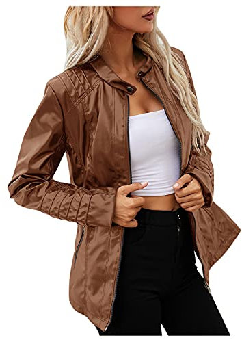 Lederimitat Jacke Damen Schwarz Echtleder Herbst Bikerjacke Lederjacke Winter mit Gürtel Lang Oversize Damen-Jacken Leather Jacket Vintage Elegant Kunstlederjacke College Jacke
