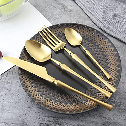 Juego de cubiertos, 4 piezas de oro mate, juego de cubiertos de acero inoxidable 18/10, juego de vajilla de mesa, cuchillo, cuchara, tenedor, cuchara de té, juego de vajilla dorada