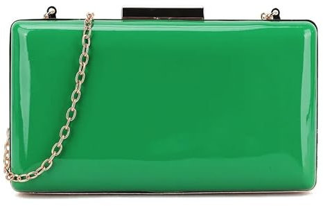 UShopUK Pochette rigida in pelle verniciata tinta unita per matrimonio, ballo di fine anno, festa, borsa a mano, Verde, medium