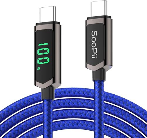 SooPii 100W USB C Kabel, 4FT/1.2M PD Schnelllade USB C auf USB C Kabel mit Display, Nylon-geflochtenes Typ C Kabel für lPhone 15/Pro/Plus/Pro Max, MacBook, Galaxy S23/S22